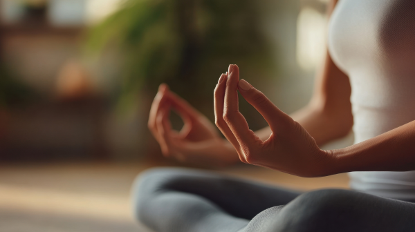 Part of a person mid yoga.